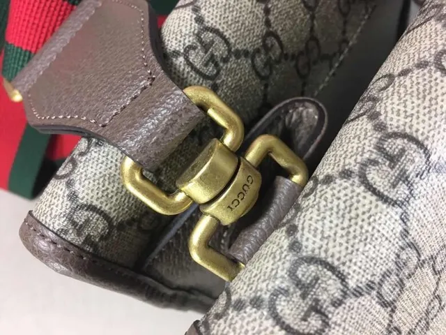 Gucci Ophidia بيج رمادي GG Monogram قماش بيضاوي جلد لوحة حقيبة جانبية 6