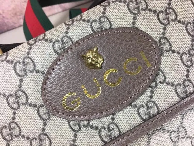 Gucci Ophidia بيج رمادي GG Monogram قماش بيضاوي جلد لوحة حقيبة جانبية 7