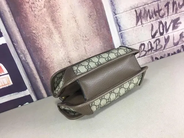 Gucci Ophidia بيج رمادي GG Monogram قماش بيضاوي جلد لوحة حقيبة جانبية 8