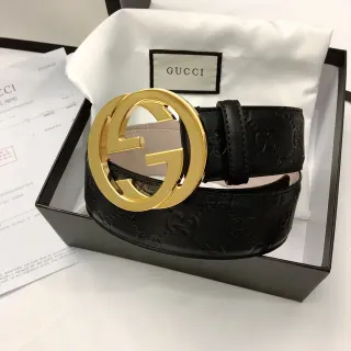 Gucci Ophidia Negro Dorado Interlocking G Buckle Embossado GG Monogram Correa de Cuero