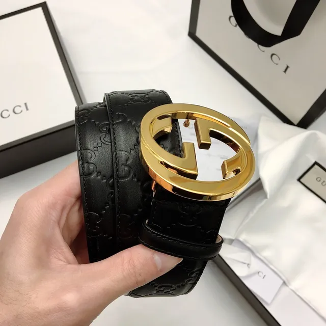 Gucci Ophidia أسود ذهبي Interlocking G Buckle مطبوخ GG Monogram حزام جلدي 3