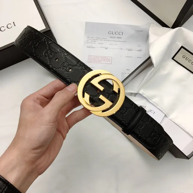 Gucci Ophidia أسود ذهبي Interlocking G Buckle مطبوخ GG Monogram حزام جلدي 5