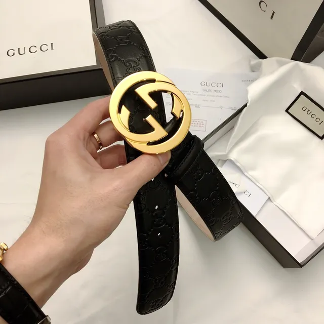 Gucci Ophidia أسود ذهبي Interlocking G Buckle مطبوخ GG Monogram حزام جلدي 6
