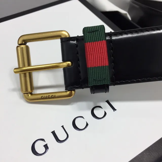 Gucci Ophidia Black Gold Smooth Rectangular Buckle Leather Belt 3