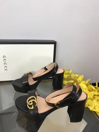 Gucci Ophidia কালো চামড়ার প্ল্যাটফর্ম গ্ল্যাডিয়েটর স্যান্ডাল 2