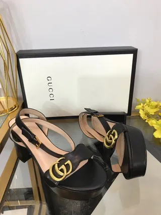 Gucci Ophidia কালো চামড়ার প্ল্যাটফর্ম গ্ল্যাডিয়েটর স্যান্ডাল 3