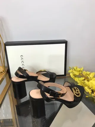 Gucci Ophidia কালো চামড়ার প্ল্যাটফর্ম গ্ল্যাডিয়েটর স্যান্ডাল 4