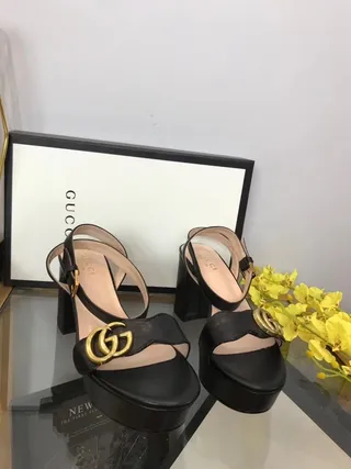 Gucci Ophidia কালো চামড়ার প্ল্যাটফর্ম গ্ল্যাডিয়েটর স্যান্ডাল 5