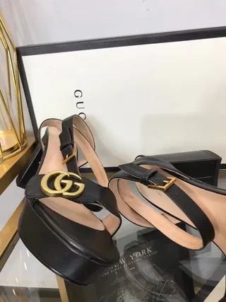 Gucci Ophidia কালো চামড়ার প্ল্যাটফর্ম গ্ল্যাডিয়েটর স্যান্ডাল 6