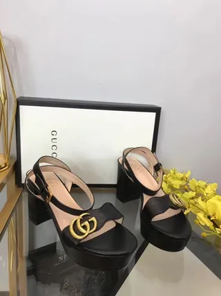 Gucci Ophidia কালো চামড়ার প্ল্যাটফর্ম গ্ল্যাডিয়েটর স্যান্ডাল 7