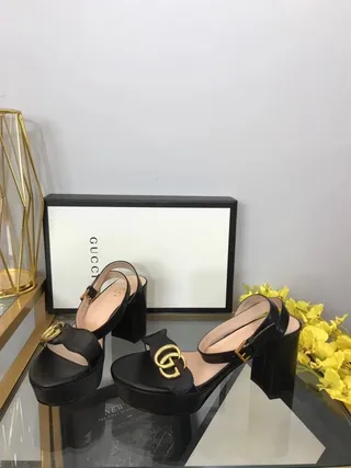 Gucci Ophidia কালো চামড়ার প্ল্যাটফর্ম গ্ল্যাডিয়েটর স্যান্ডাল 8