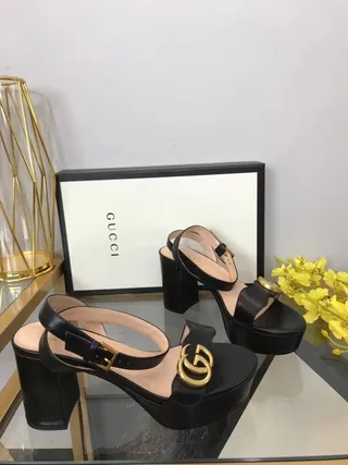 Gucci Ophidia কালো চামড়ার প্ল্যাটফর্ম গ্ল্যাডিয়েটর স্যান্ডাল 9