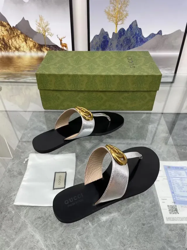 Gucci Ophidia Sandalias Casuales Negro Plata Logo-Strap Metálicas 5