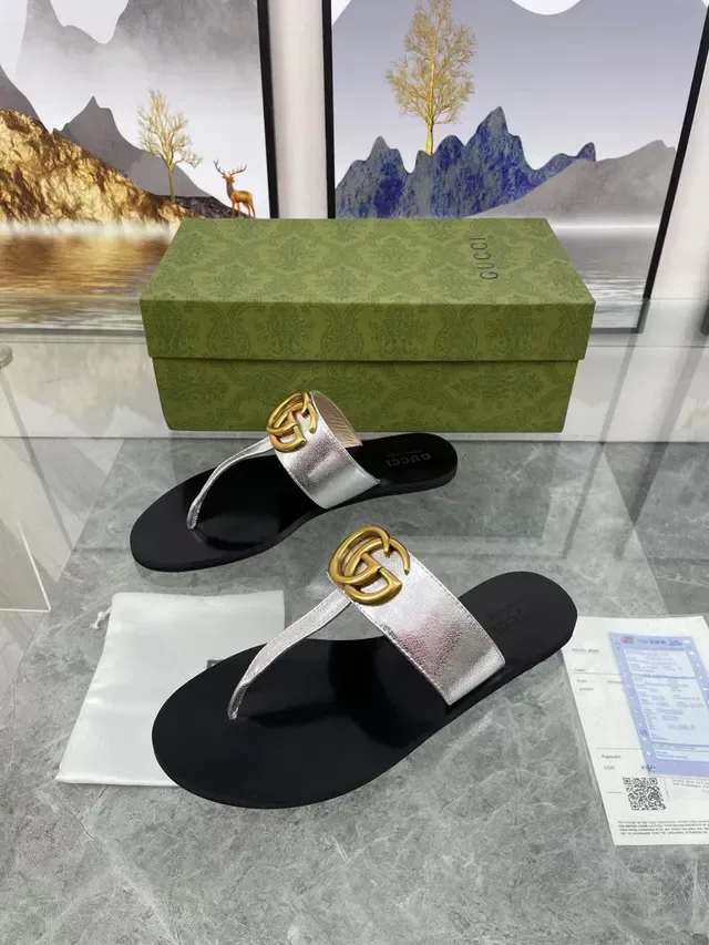Gucci Ophidia Sandalias Casuales Negro Plata Logo-Strap Metálicas 6