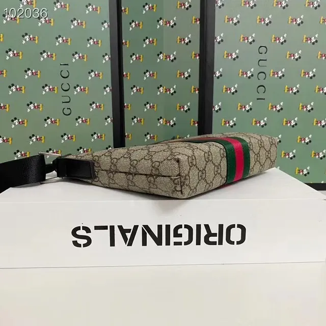 Gucci Ophidia GG Monogram Canvas Red Green Web Stripe Crossbody Bag 4