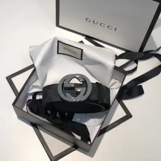 Gucci Ophidia Interlocking G Cinto de Couro Trançado Preto