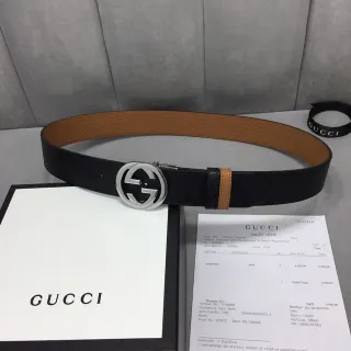 Gucci Ophidia Interlocking G Buckle Cinto de couro preto e tan