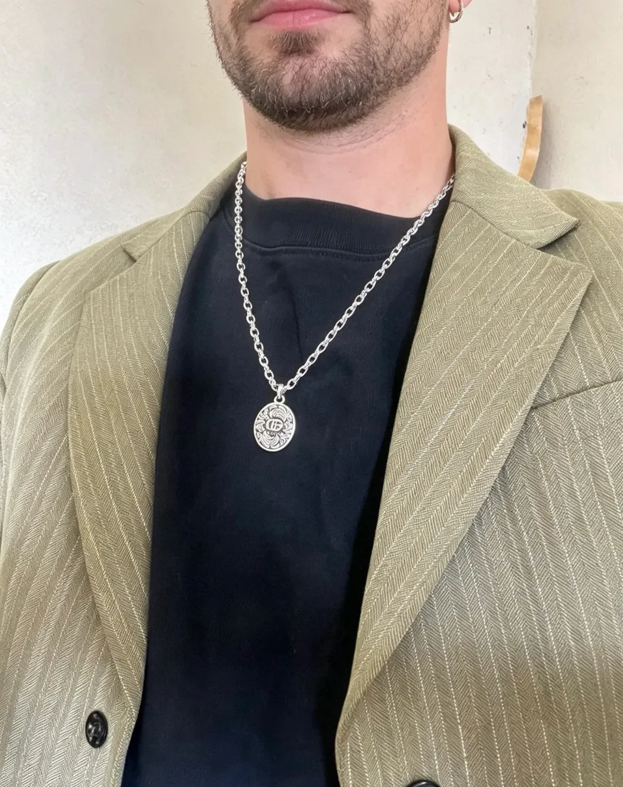Gucci Ophidia Collier Chaîne à Maillons Lourd Argenté avec Gravure de Marque 5