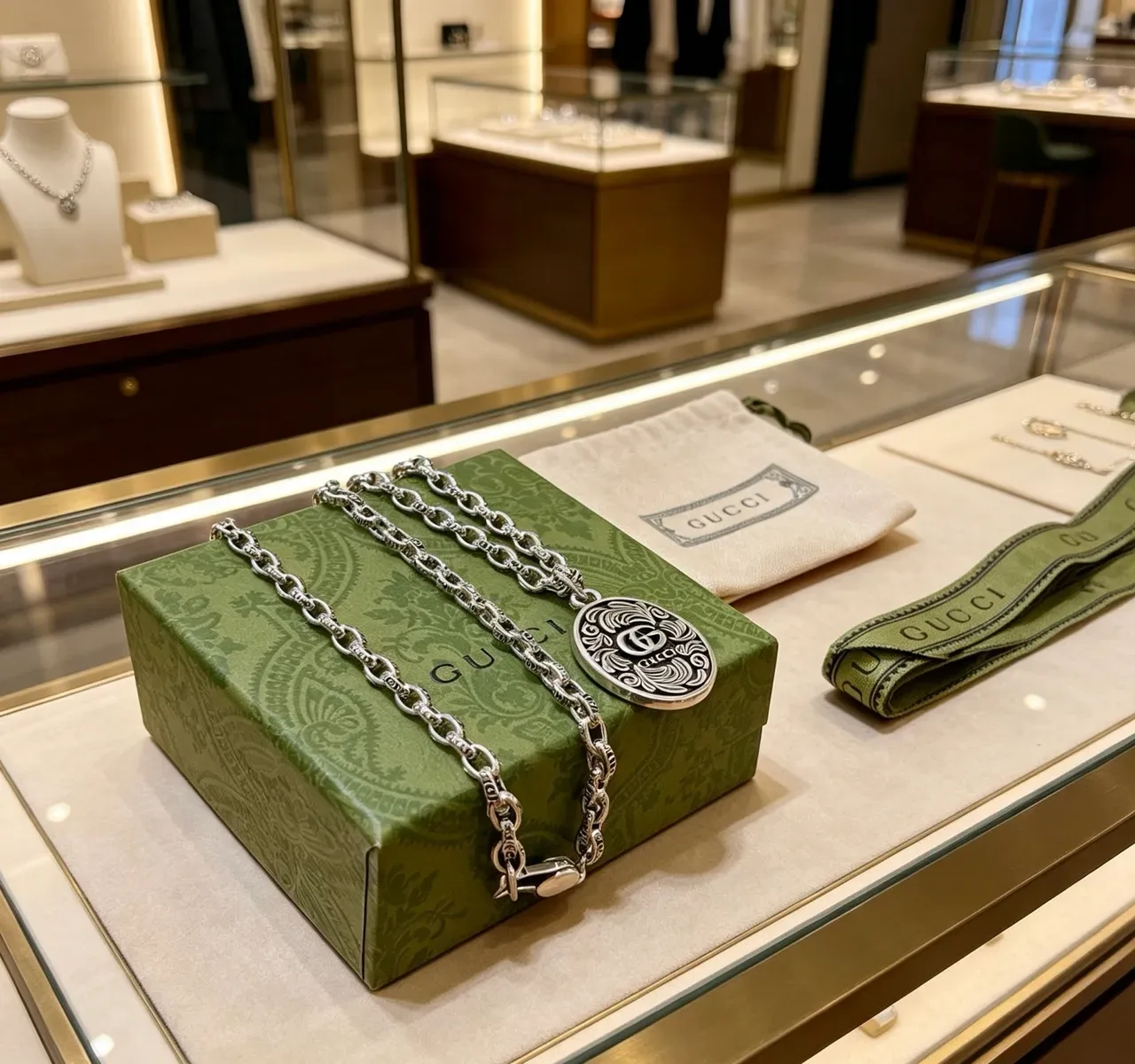 Gucci Ophidia Collier Chaîne à Maillons Lourd Argenté avec Gravure de Marque 7