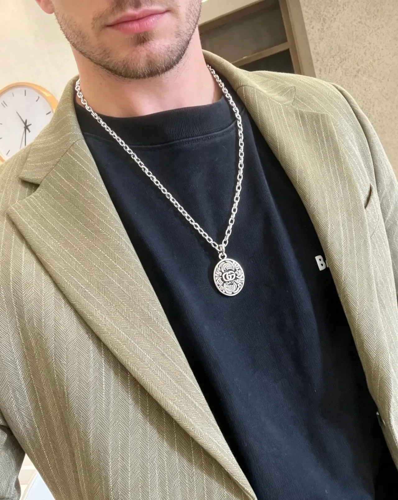 Gucci Ophidia Collier Chaîne à Maillons Lourd Argenté avec Gravure de Marque 8