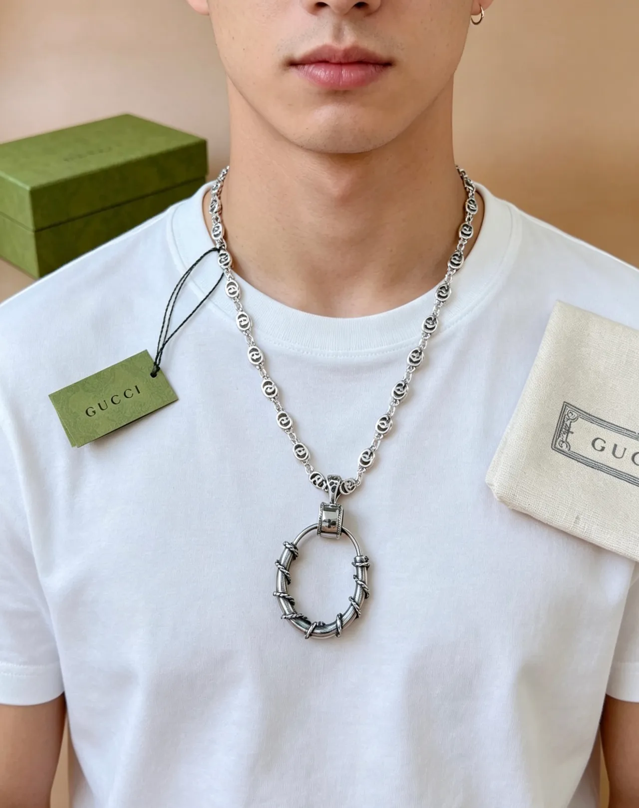 Gucci Ophidia Silver Interlocking G-Link Chain Twisted Rope Detail Necklace 7