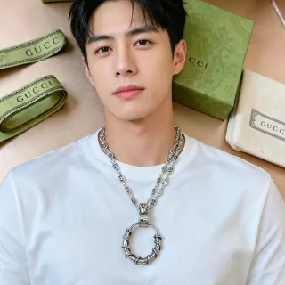 Gucci Ophidia রুপালী আন্তঃসংযুক্ত G-Link চেইন বাঁকানো দড়ি বিবরণ হার