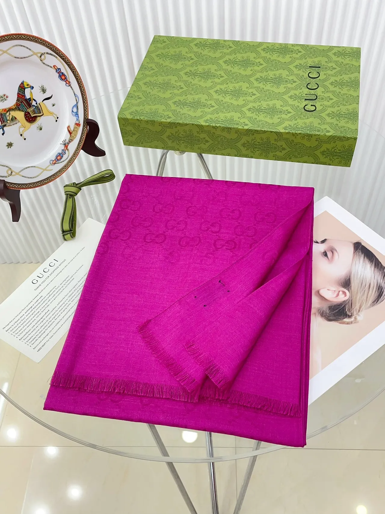 Gucci Pink Vibrant Woven Texture Silk Scarf 4