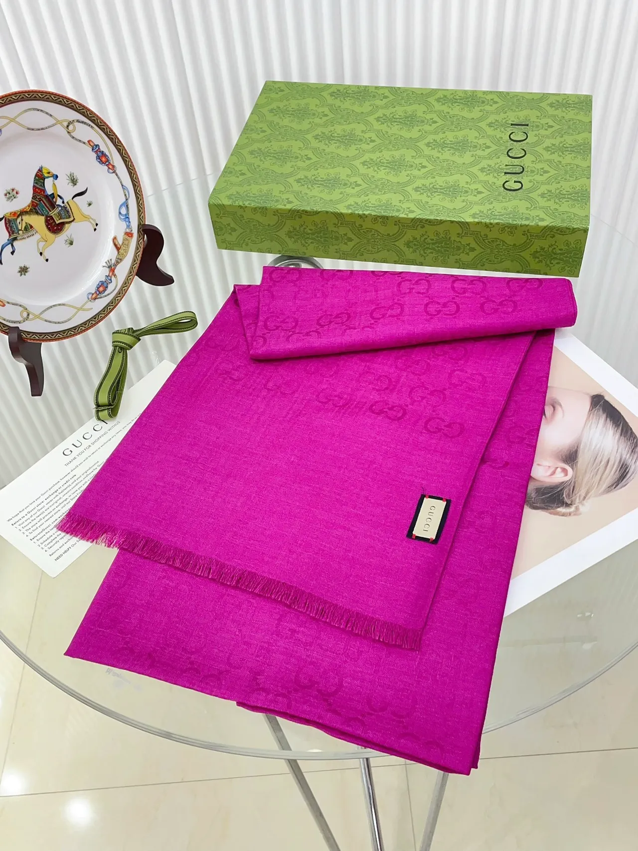 Gucci Pink Vibrant Woven Texture Silk Scarf 5