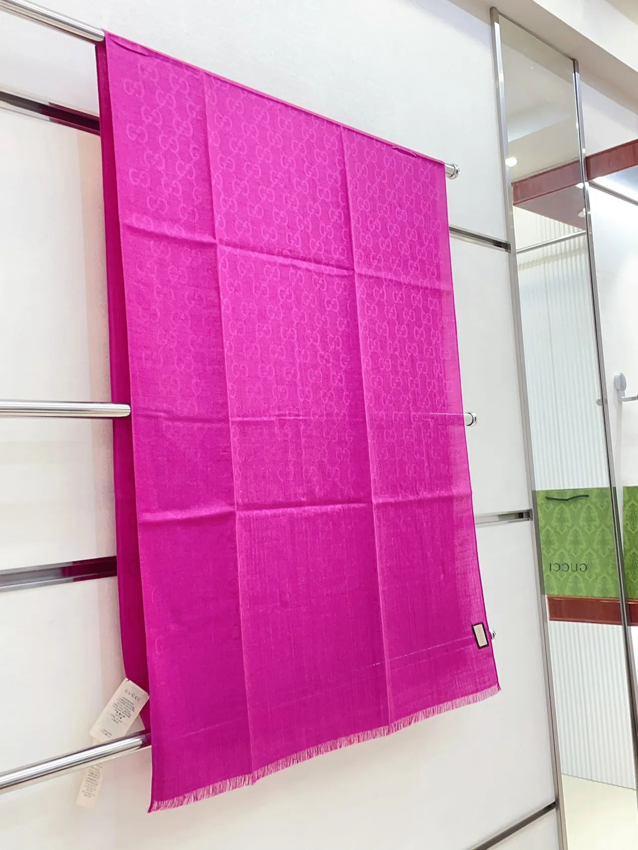 Gucci Pink Vibrant Woven Texture Silk Scarf 8