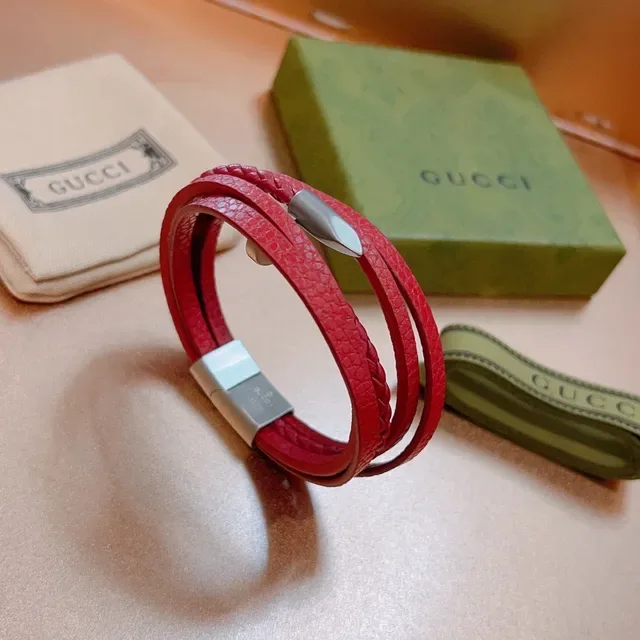 Gucci Red Braided Leather Multi-Wrap Bracelet 2