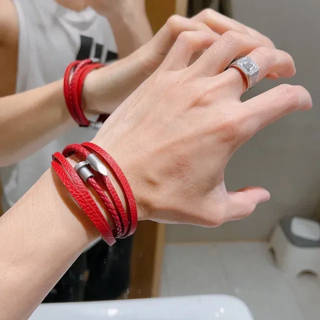 Gucci Red Braided Leather Multi-Wrap Bracelet 9