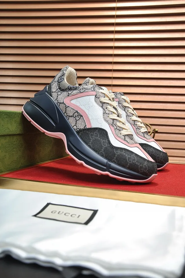 Gucci Rhyton GG Monogram Bordure Rose Sneakers Épaisses 5