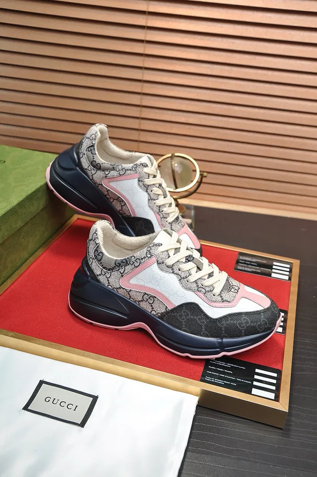 Gucci Rhyton GG Monogram Bordure Rose Sneakers Épaisses 8