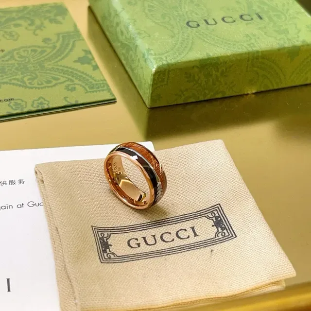 Gucci Rose Gold Wood Inlay Multi-Stripe Ring 4