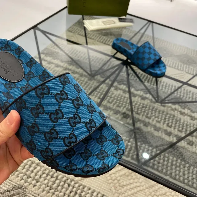 Gucci Screener Blue GG Jacquard Slippers 4