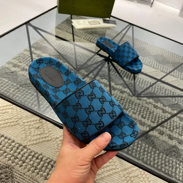 Gucci Screener Blue GG Jacquard Slippers 6