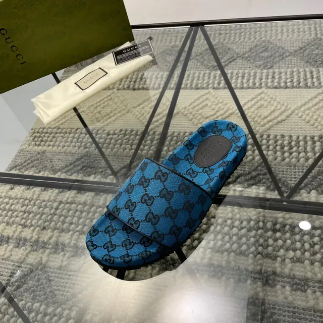 Gucci Screener Blue GG Jacquard Slippers 7