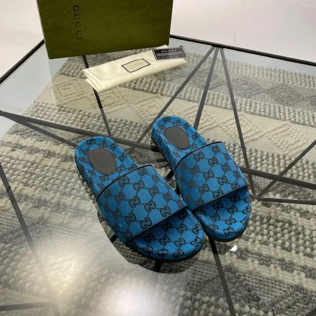 Gucci Screener Blue GG Jacquard Slippers 8