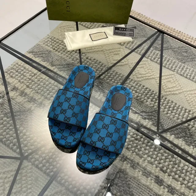 Gucci Screener Blue GG Jacquard Slippers 9