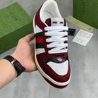 Gucci Screener 酒红色 白 绿 红 Web Stripe 生活方式运动鞋