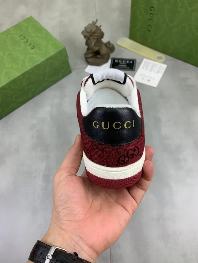 Gucci Screener বার্গন্ডি সাদা সবুজ লাল ওয়েব স্ট্রাইপ লাইফস্টাইল স্নিকার্স 4