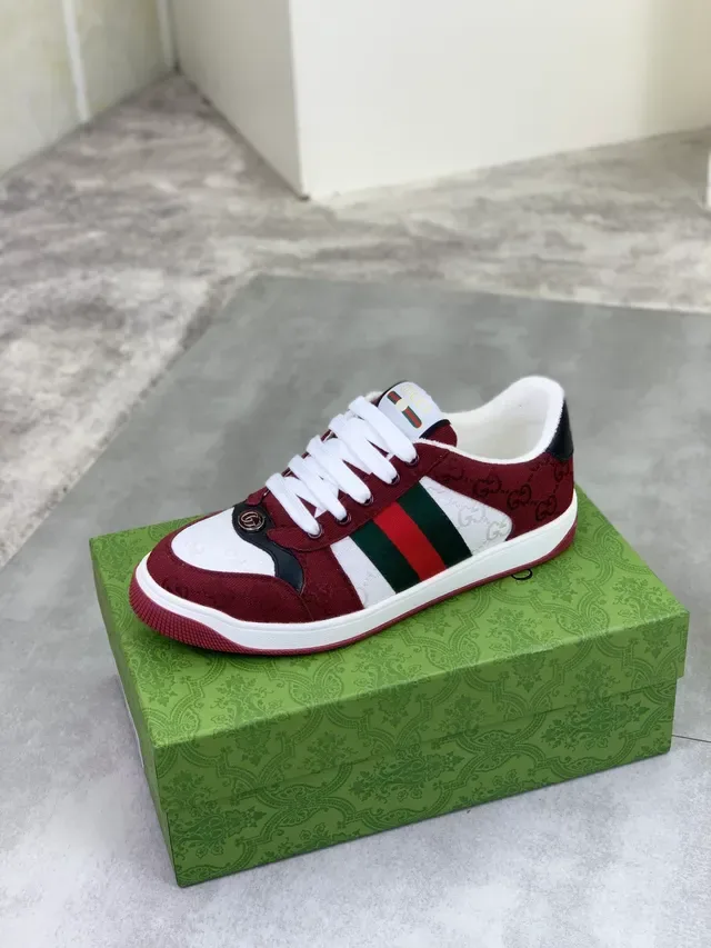 Gucci Screener বার্গন্ডি সাদা সবুজ লাল ওয়েব স্ট্রাইপ লাইফস্টাইল স্নিকার্স 5