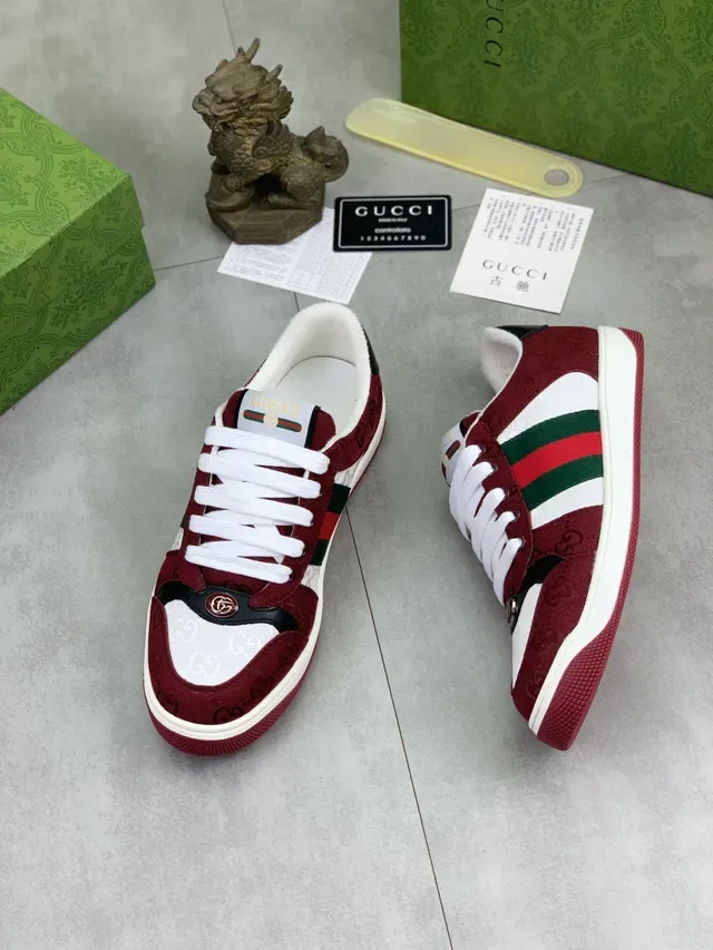Gucci Screener বার্গন্ডি সাদা সবুজ লাল ওয়েব স্ট্রাইপ লাইফস্টাইল স্নিকার্স 6