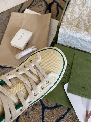 Gucci Screener Chaussures Lifestyle En Toile Cream Rayures Web Hautes 2