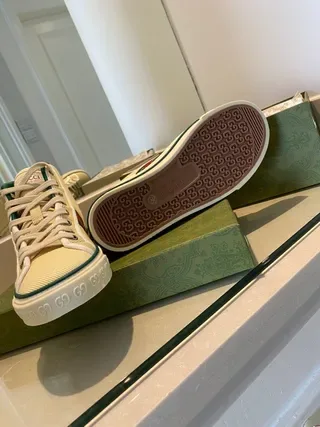 Gucci Screener Chaussures Lifestyle En Toile Cream Rayures Web Hautes 7