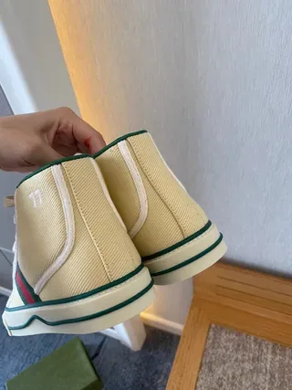 Gucci Screener Chaussures Lifestyle En Toile Cream Rayures Web Hautes 9