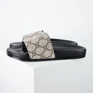 Gucci Screener GG Monogram 米色和黑色拖鞋