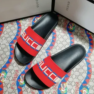 Gucci Screener 红色和黑色 Logo Strap Slippers