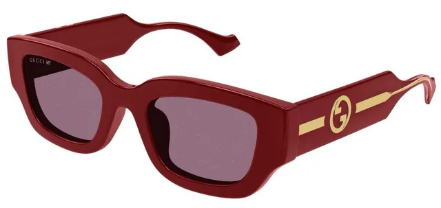 Gucci Screener Vermelho Rosa Moldura Retangular de Acetato Grosso Patas Óculos de Sol 3