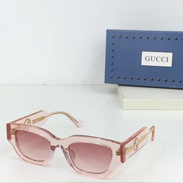 Gucci Screener Vermelho Rosa Moldura Retangular de Acetato Grosso Patas Óculos de Sol 8